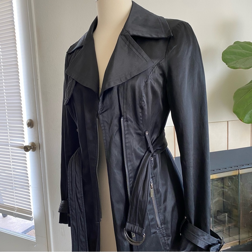 BEBE black satin trench coat